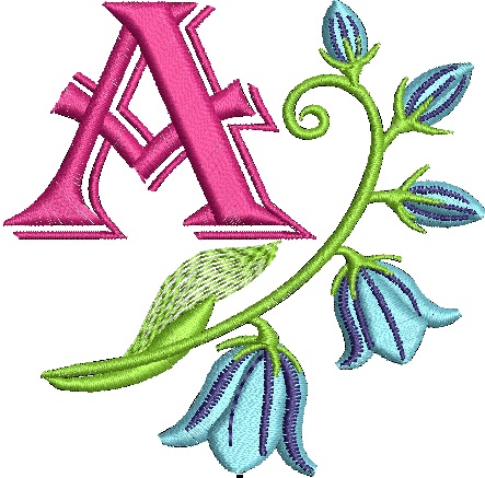 blue bell flowers font / Monogram Alphabet Machine Embroidery Design / 26 letters - 3 Inch Sizes 