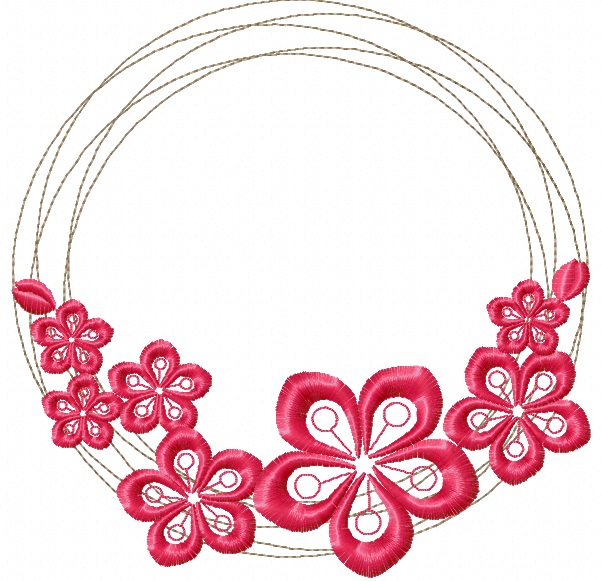 Sakura flowers Wreath  Machine Embroidery Design 