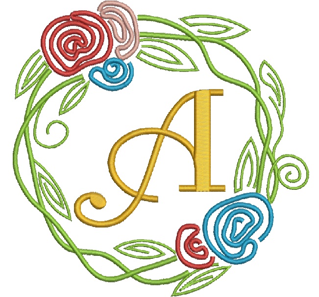 Flower Wreath  for monogram machine embroidery design letters not included 