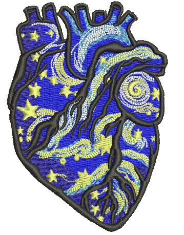 Van Gogh Starry Night Realistic heart Machine Embroidery Designs, instantly download 