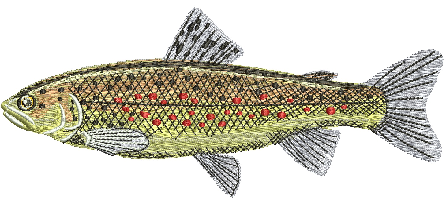 BROWN TROUT Fisherman embroidery design 