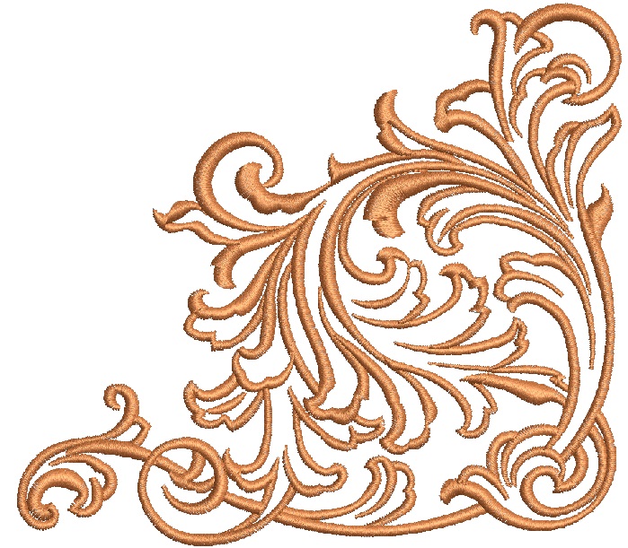Openwork corner in baroque style machine embroidery design 
