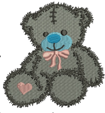Cute blue teddy bear & heart machine embroidery design 