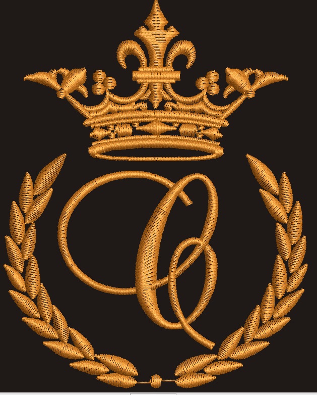 Crown and laurel wreath machine embroidery design with monogram letter "C"  