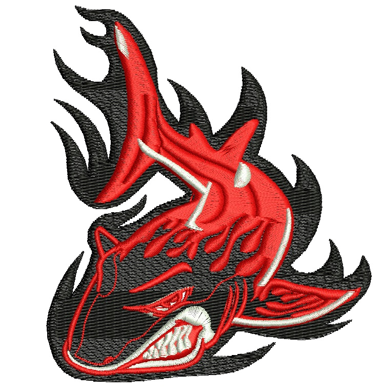 Shark in the fire machine embroidery design 
