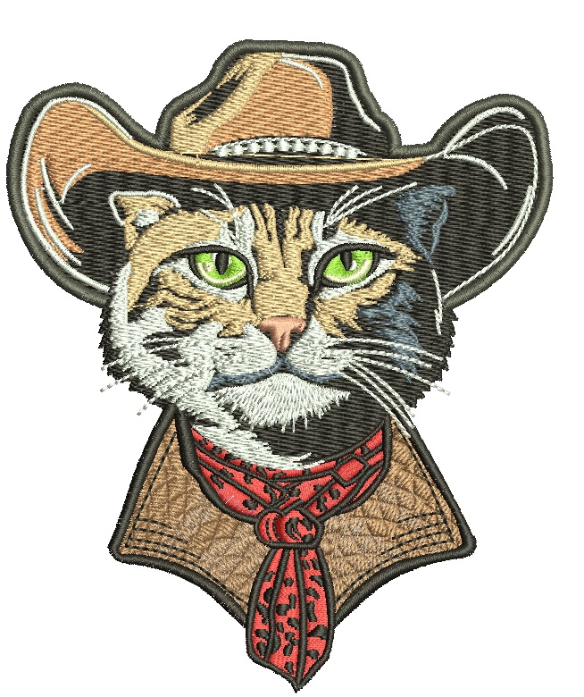 Cat in a cowboy hat embroidery design – western feline machine embroidery pattern 