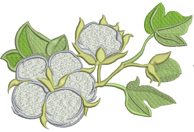 Branch of cotton and leaves machine embroidery design 