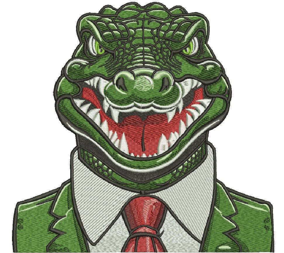 Crocodile head machine embroidery design 