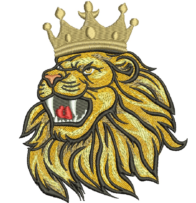 Roaring Lion with Crown Machine Embroidery Design 