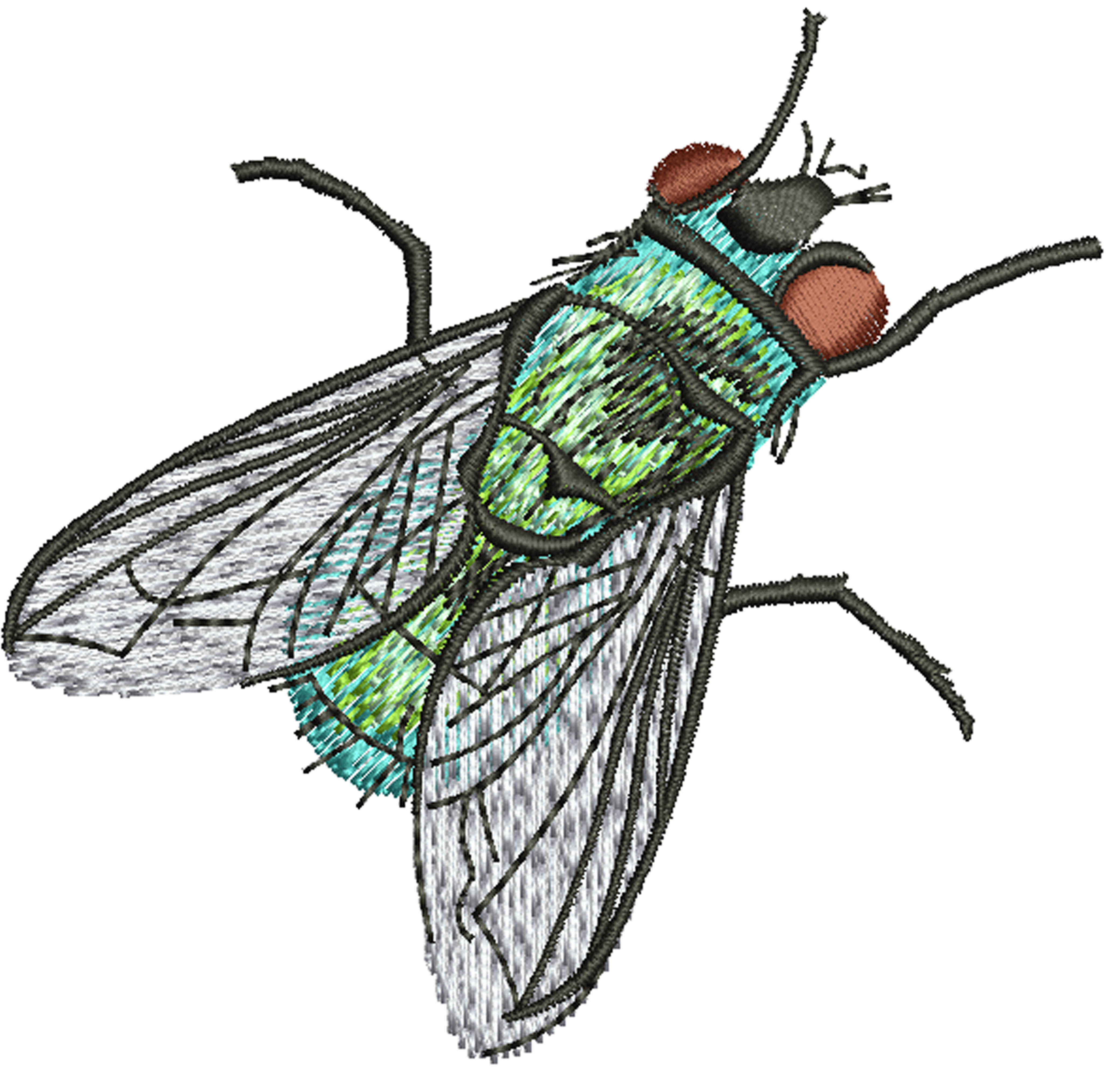 Realistic Green Fly Machine Embroidery Design 