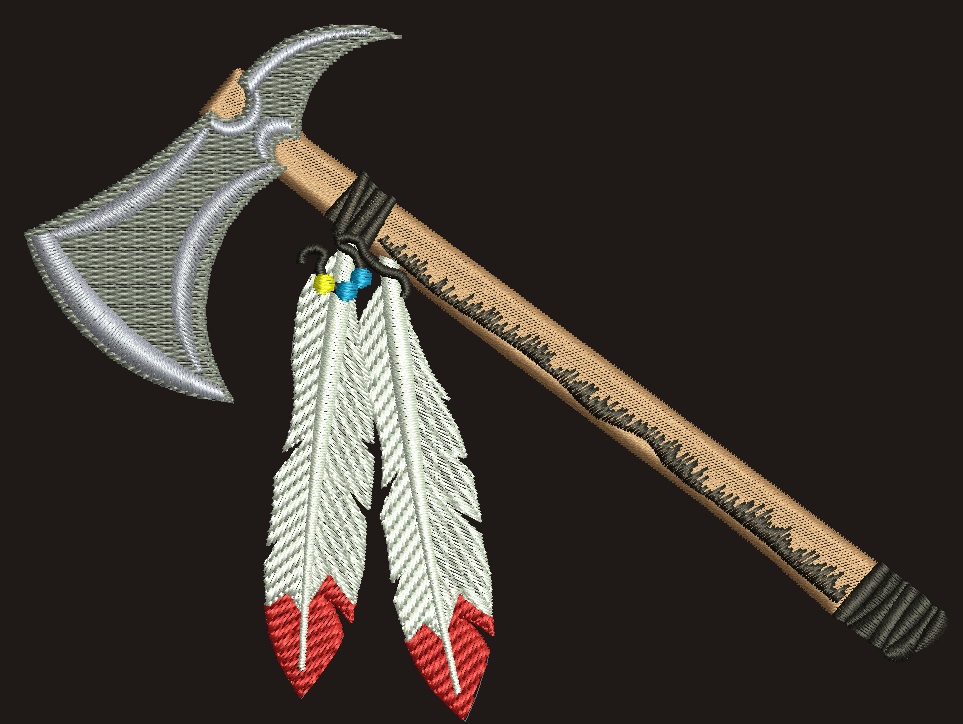 Tomahawk and Feather Machine Embroidery Design 