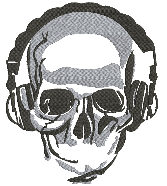 Skull in Headphones Machine Embroidery Design 