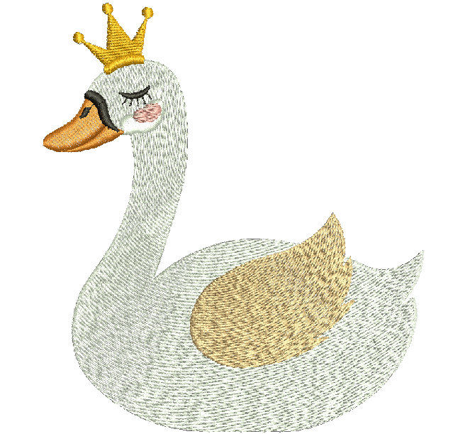 Elegant Swan in Princess Crown Machine Embroidery Design 