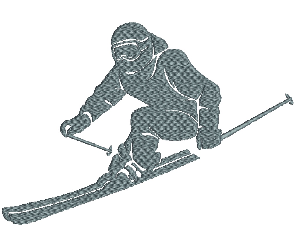 Skier in Helmet Descending the Slope Machine Embroidery Design 