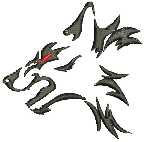 Black Wolf Head with Red Burning Eyes Machine Embroidery Design 