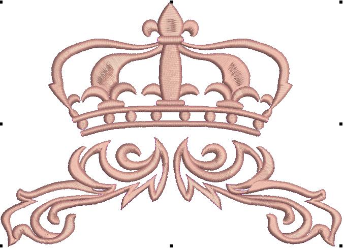 Crown over Baroque Floral Border Machine Embroidery Design 