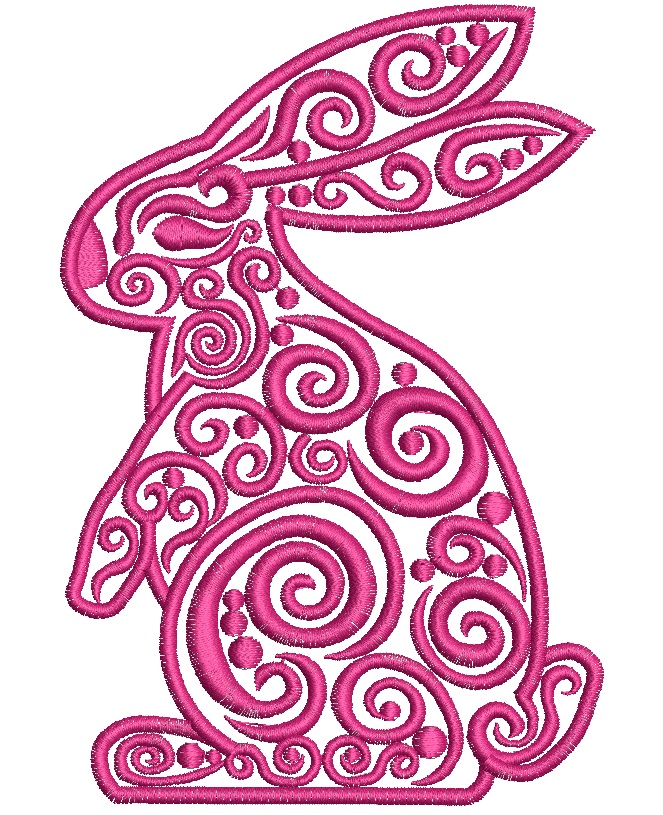 Scroll Outline Bunny Machine Embroidery Design 