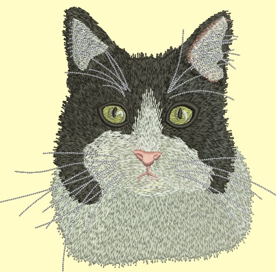 Black and White Cat Head Machine Embroidery Design 