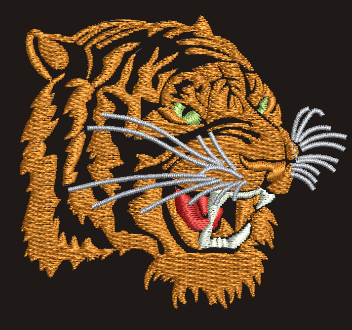 Tiger Head with Open Mouth and Green Eyes Machine Embroidery Design 