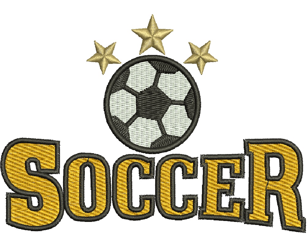 Soccer Ball with Stars and Text Machine Embroidery Design 