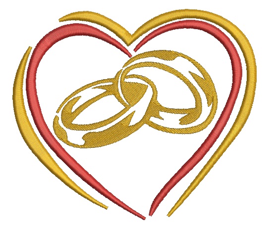 Wedding Rings and Heart Machine Embroidery Design 