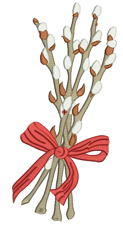 Willow bouquet with red bow Machine Embroidery Design 