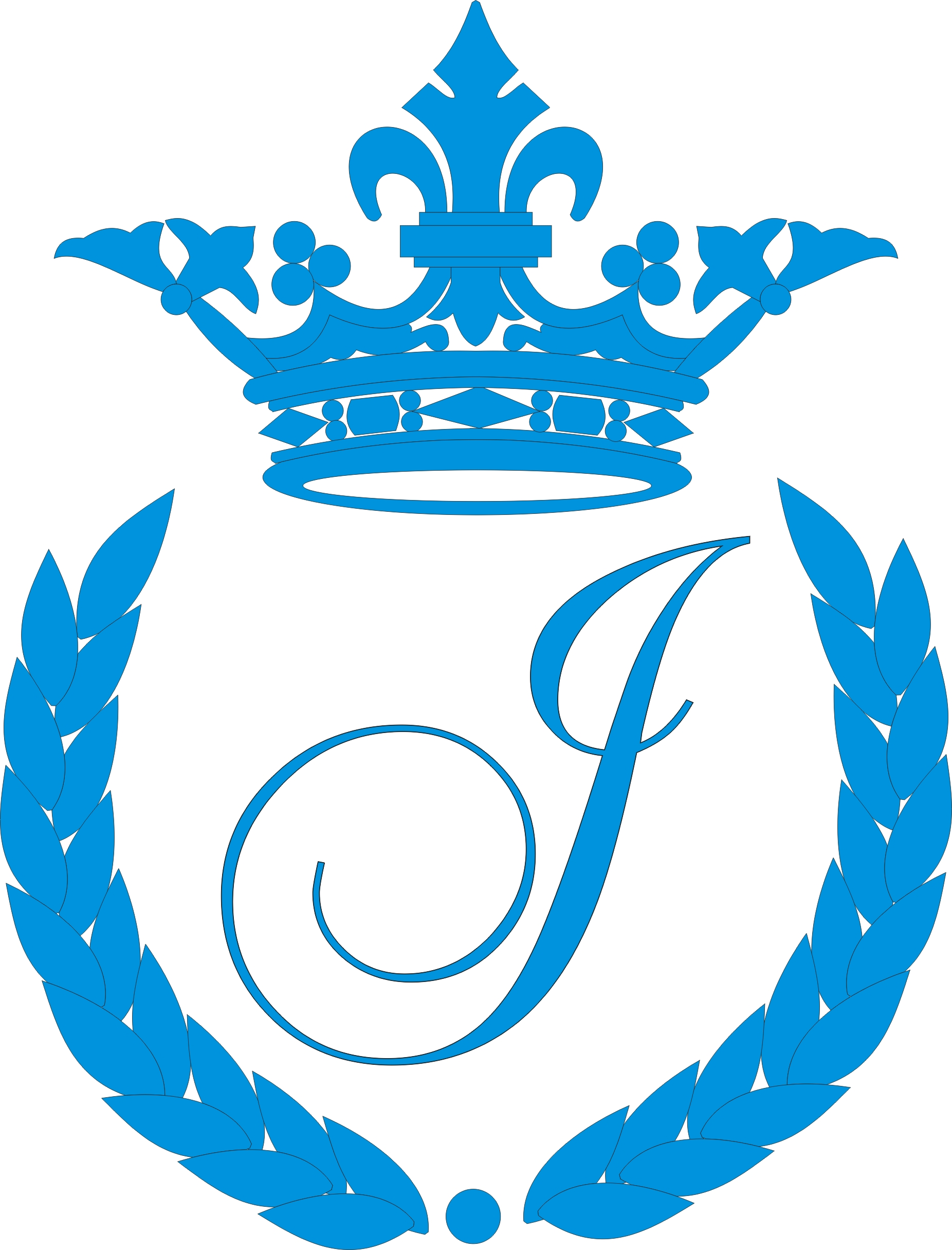 Crown, laurel wreath and the monogram letter "J" - vector files  .crd .ai .svg .jpg  