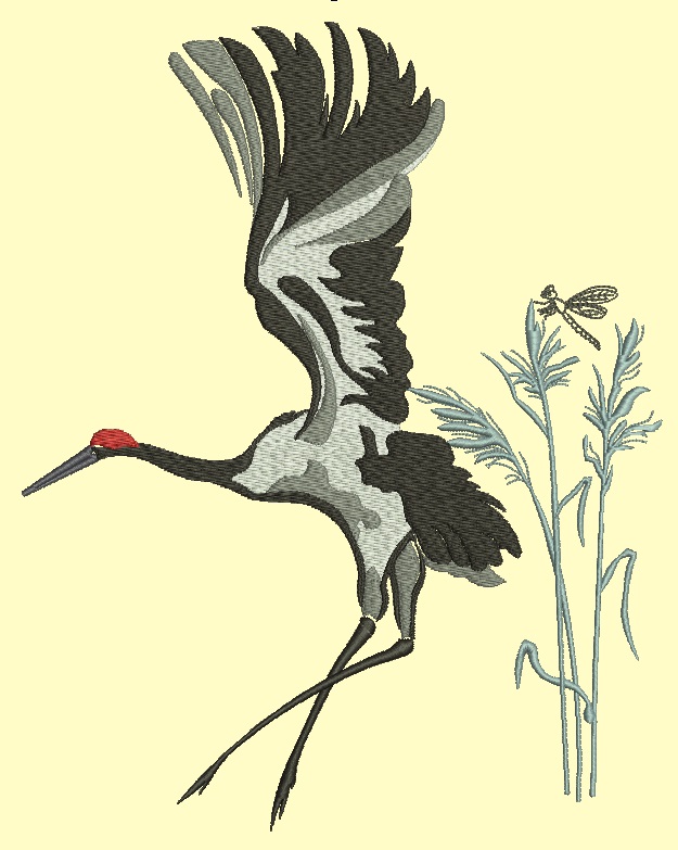 Red-crowned crane Machine Embroidery Design 