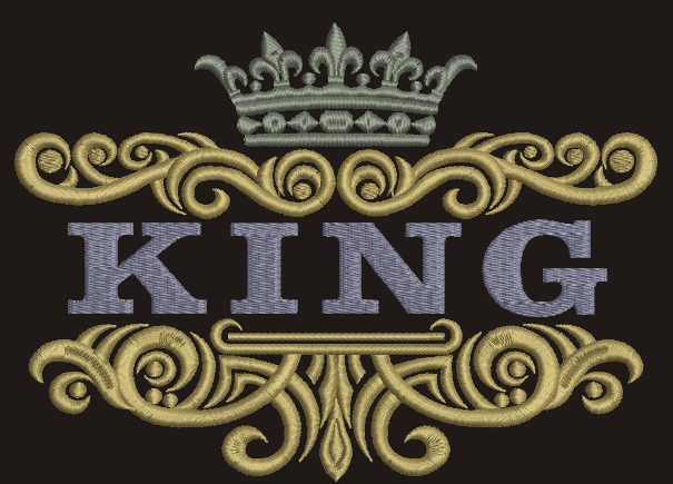 King Crown Embroidery Design with Flourish Frame 