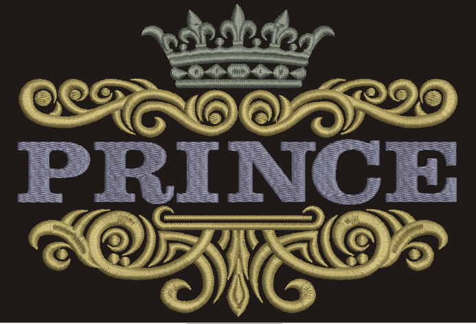 Prince Crown Embroidery Design with Flourish Frame 