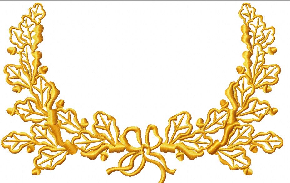 Oak Branches Wreath and Bow Machine Embroidery Design 
