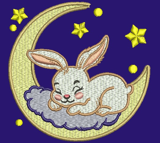 A Bunny Sleeps on the Moon Machine Embroidery Design 