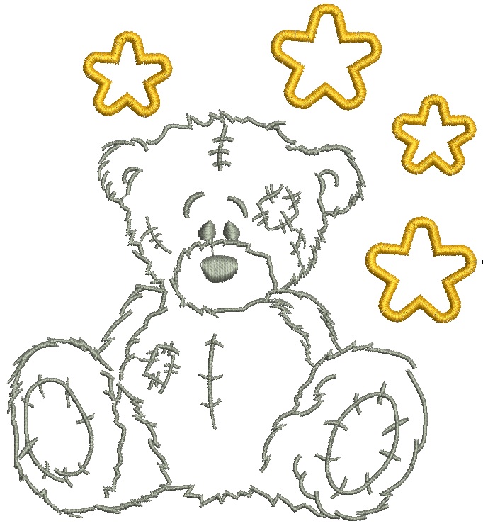 Teddy Bear and Stars Machine Embroidery Design 
