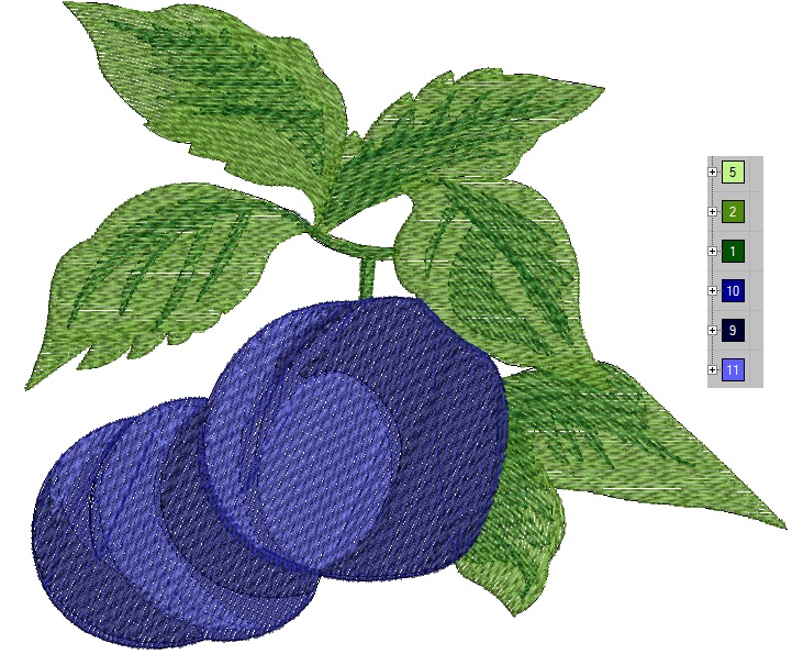 Blue Plums with Leaves Machine Embroidery Design Juicy Fruit 3 Sizes 