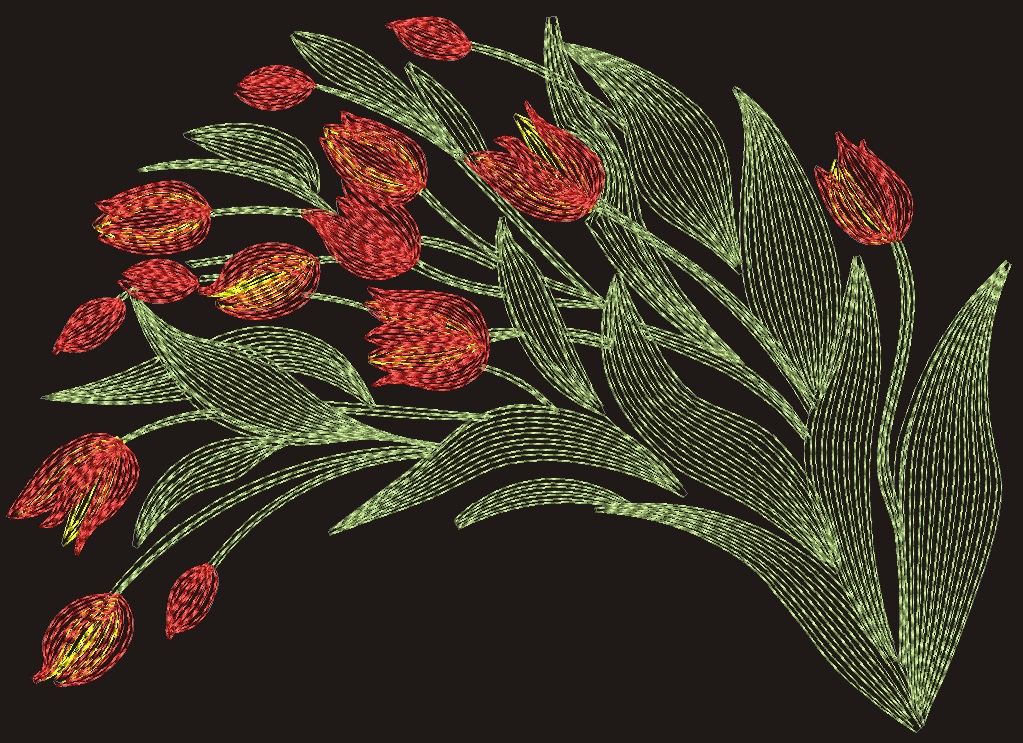 Red Tulips Bouquet Machine Embroidery Design 