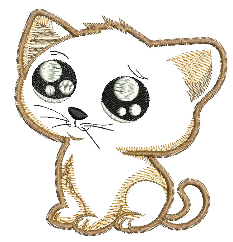 Cute Cat Applique Machine Embroidery Design 2 Sizes 