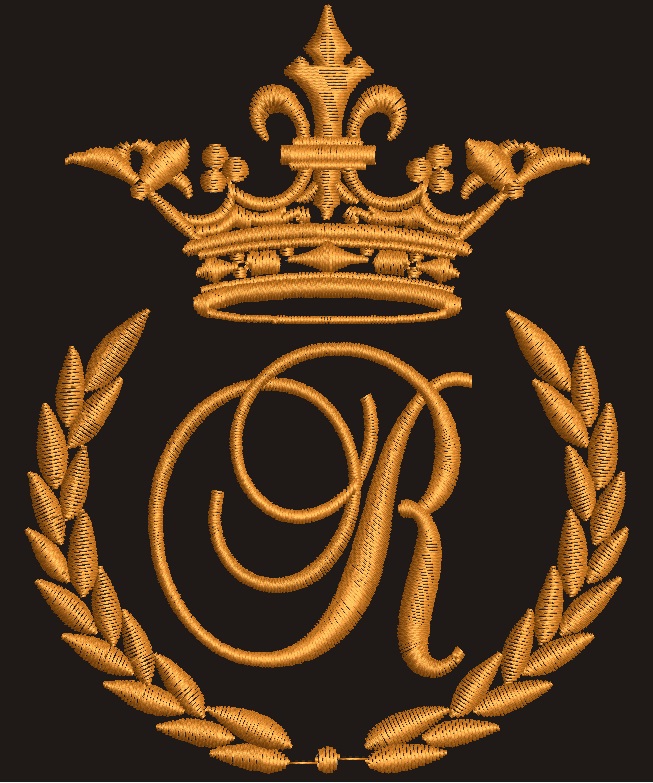 Crown Laurel Wreath Monogram Letter R Machine Embroidery Design  