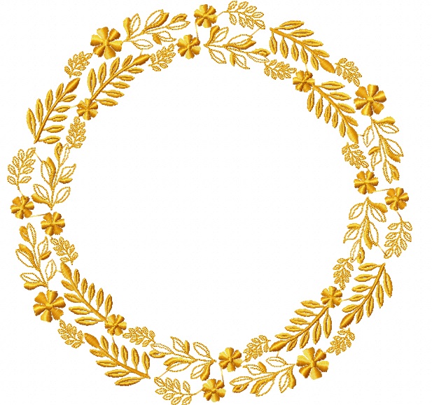 Golden Floral Wreath Monogram Frame Machine Embroidery Design