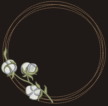 Cotton Flower Wreath Monogram Frame Machine Embroidery Design for Wedding Invitation