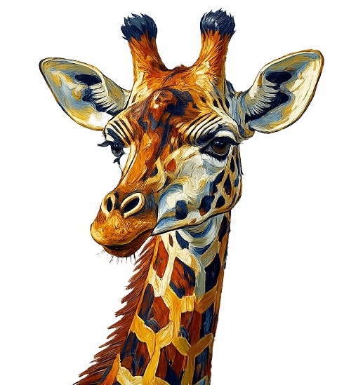 Colorful Giraffe Portrait Oil Painting Art - PNG file with transparent background