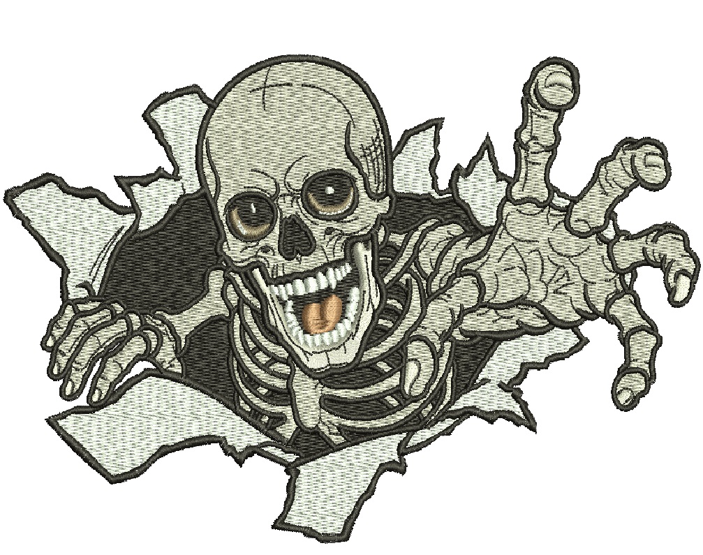 Skeleton Breaking Through the Wall Machine Embroidery Design, Halloween Skeleton Embroidery File, Skull Embroidery Pattern, Spooky Machine Embroidery Design