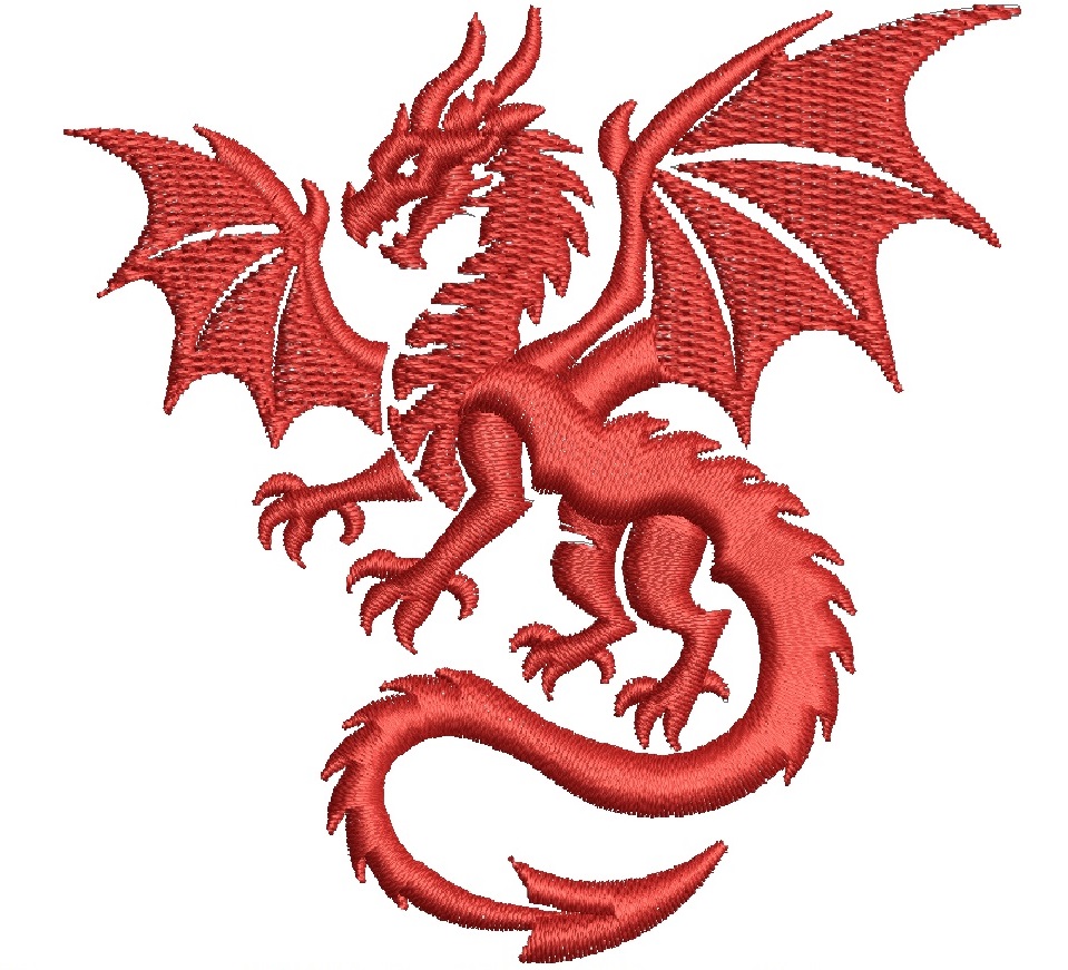 Dragon Machine Embroidery Design, Red Mythical Creature Pattern 