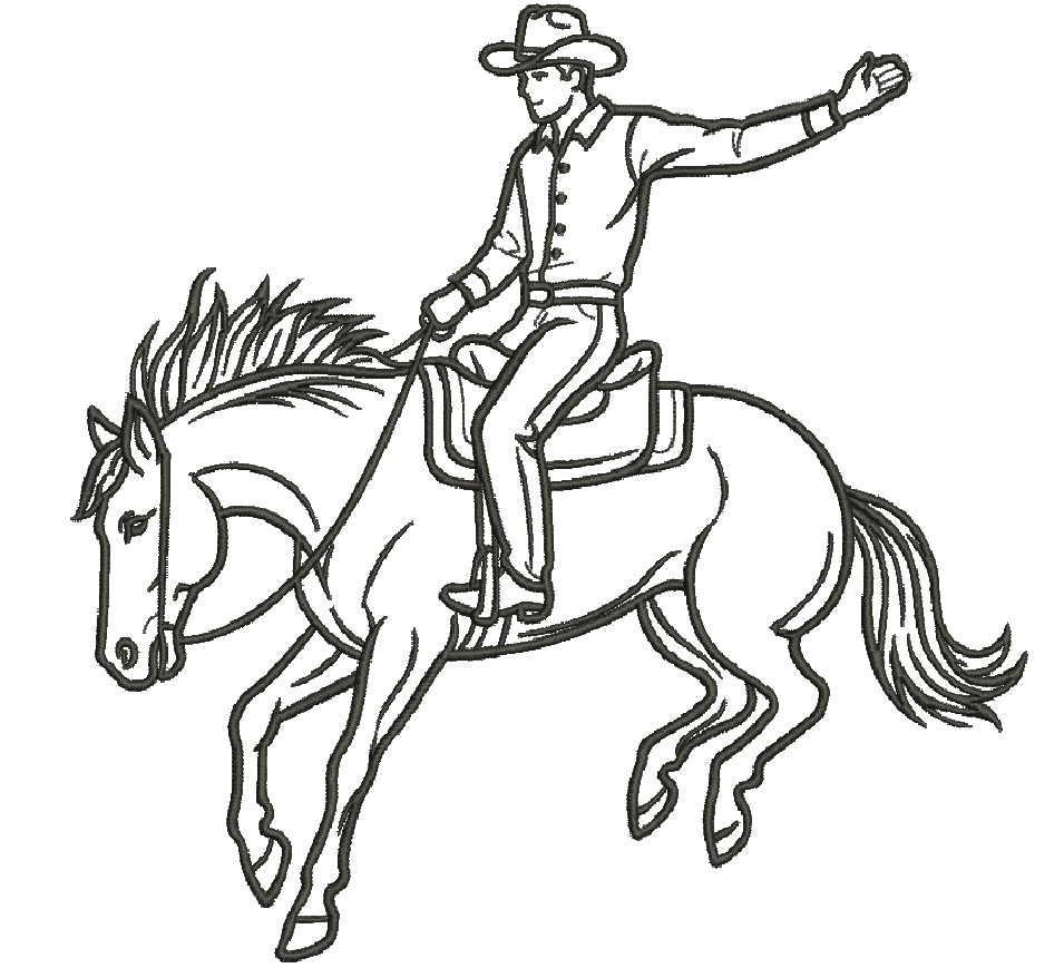 Cowboy Riding Horse Machine Embroidery Design, Western Horse Rider Outline Embroidery Pattern, Rodeo Cowboy, Ranch Western Art Digital File PES DST