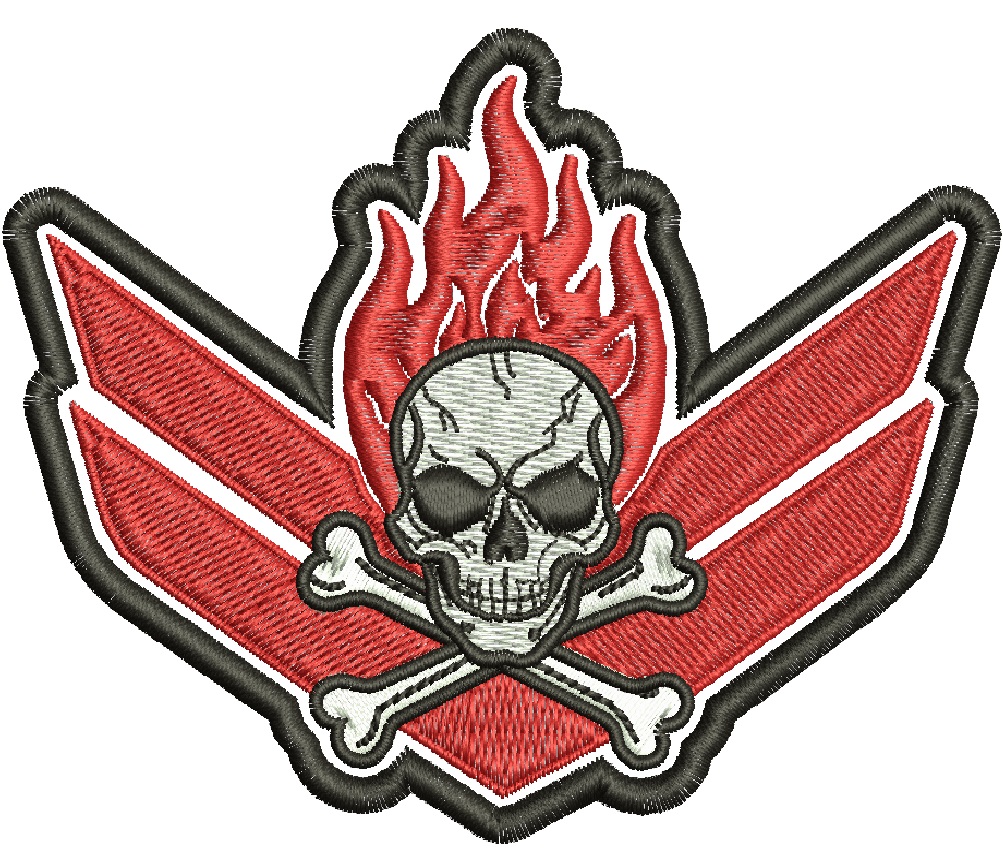 Flaming Skull Chevron Patch Machine Embroidery Design Military Rank Insignia Skull Crossbones Biker Jacket Patch Digital File