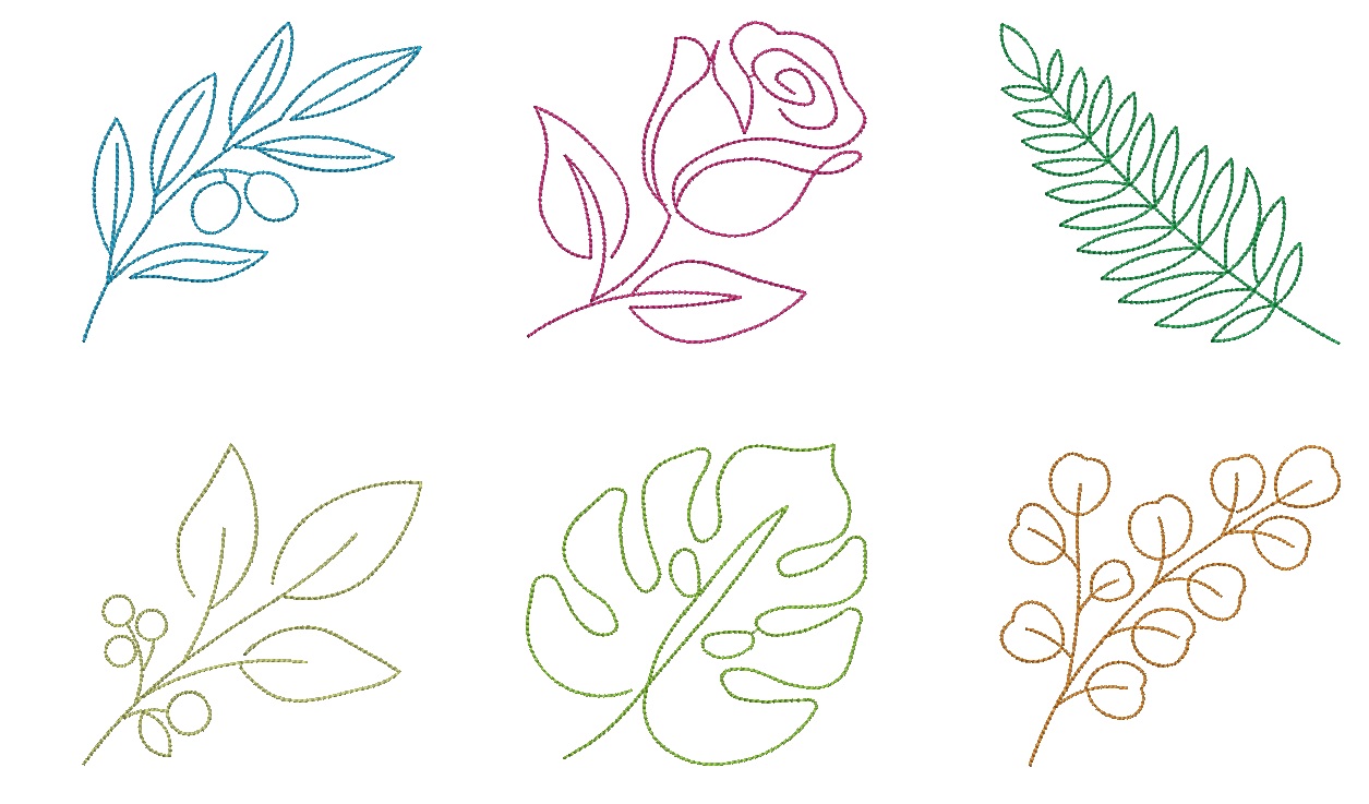 Line Art Botanical Floral Machine Embroidery Design Set Minimalist Flower Leaf Collection Modern One Line Art Digital Files
