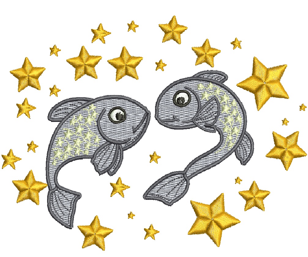 Pisces Zodiac Fish Stars Machine Embroidery Design Celestial Astrology Digital Pattern  