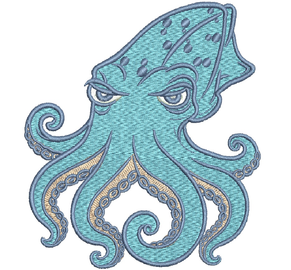 Cuttlefish Machine Embroidery Design, Sea Creature Outline Embroidery Pattern 