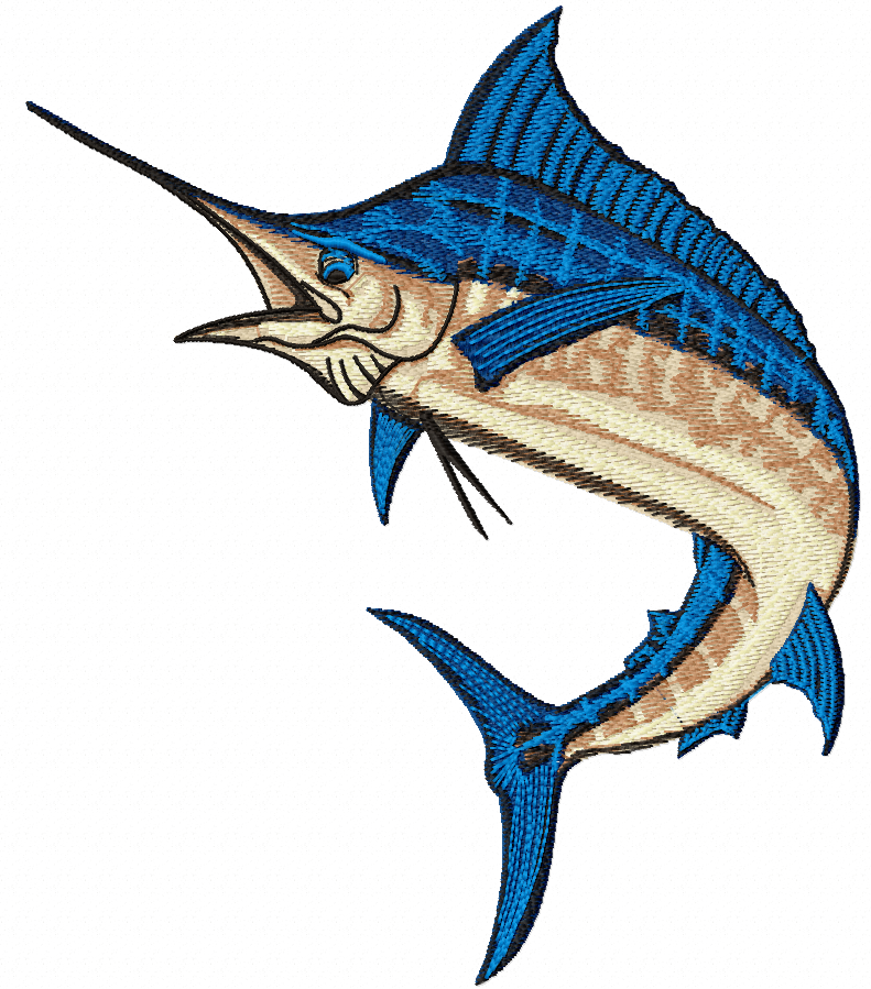 Blue Marlin Jumping Ocean Fish Machine Embroidery Design  
