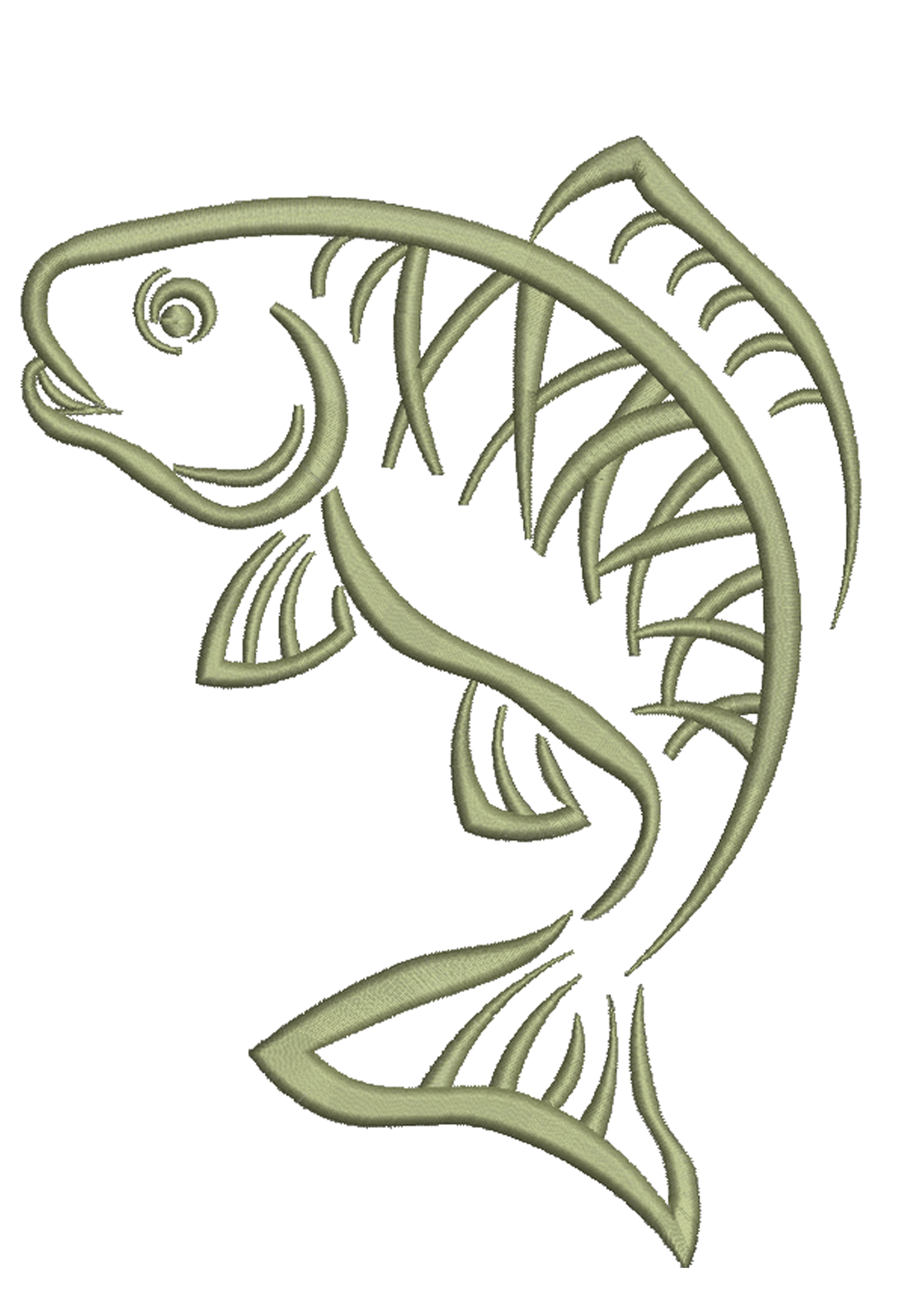 Largemouth Bass Machine Embroidery Design, Leaping Fish Silhouette Pattern 