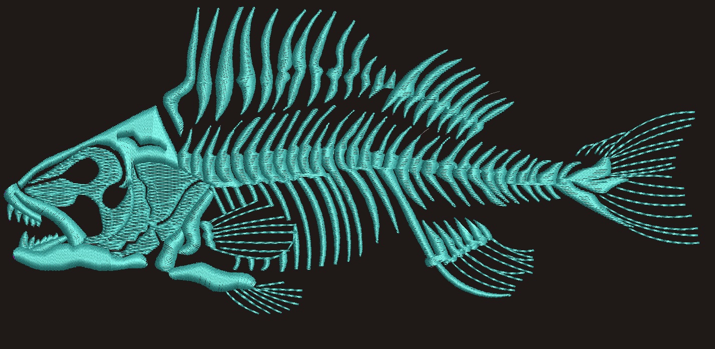 Fish Skeleton Machine Embroidery Design, Angler Ribs Marine Digital File, Fisherman Animal Pattern 